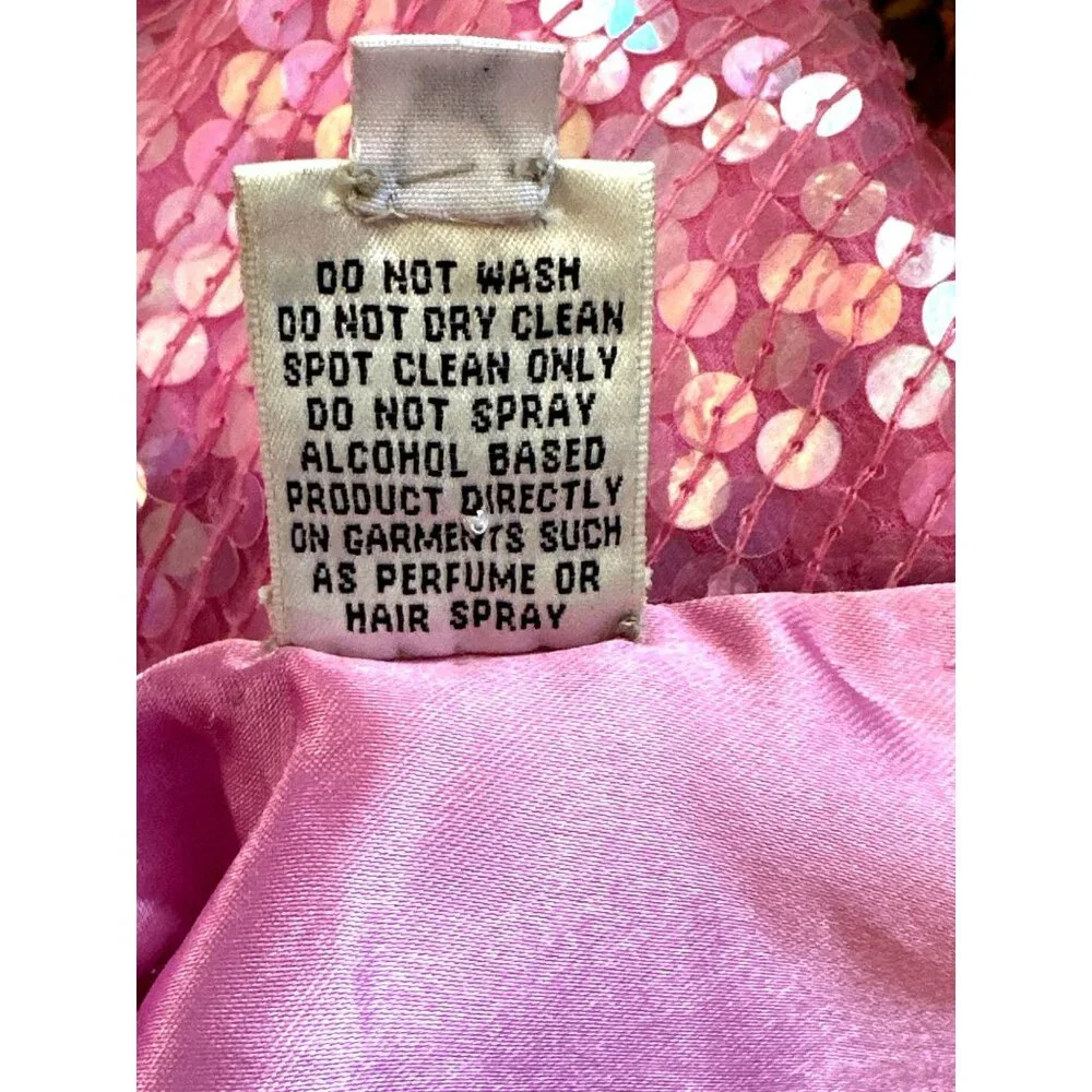 Scala Small Pink Silk Sequin Bias Cut Gown V Back Barbiecore Y2K Vintage Evening - Picture 9 of 11